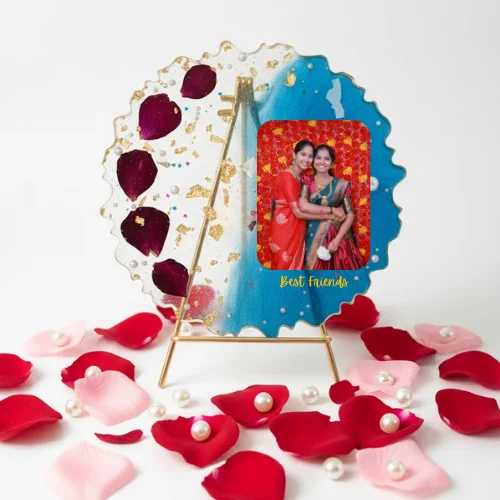Custom Resin Photo Frame with Preserved Flowers - 8x8 Inches